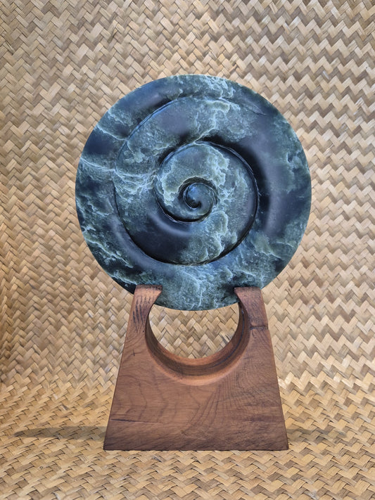 Greenstone Koru on Matai Wood Base