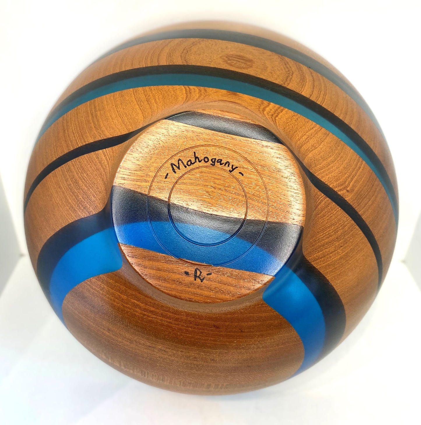 Mahogany Bowl With Inset Blue Resin